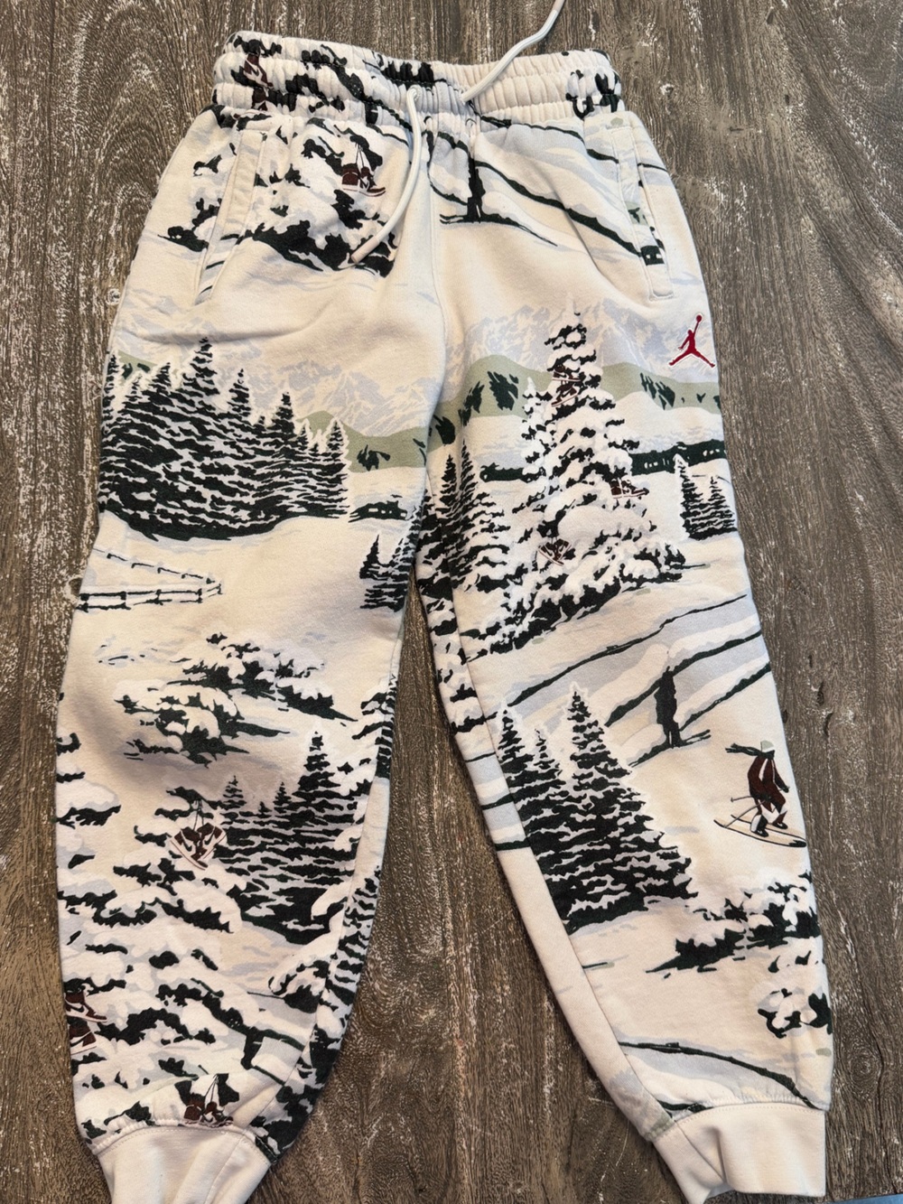 Jordan White Scenic Winter Print Joggers with Black & Green Accents